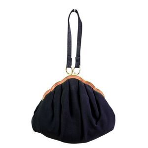 VTG HL USA BLACK CANVAS TOP HANDLE FRAME KISS LOCK SMALL SATCHEL HANDBAG PURSE